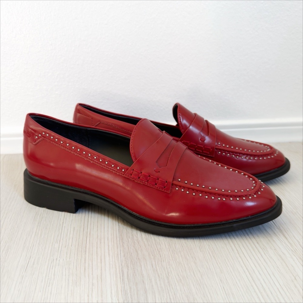 Franco Sarto Eden Penny Loafers Womens 8 Red Slip On Studded Preppy Maximalist